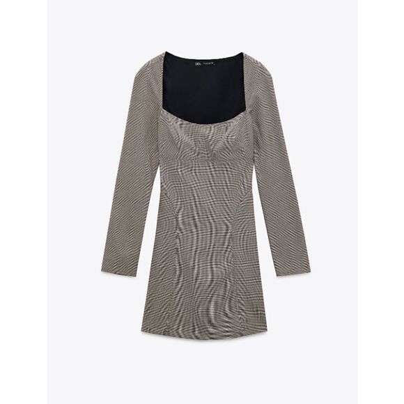 Plaid Brown Tailored Dress ZARA Square Neckline - Picture 4 of 6